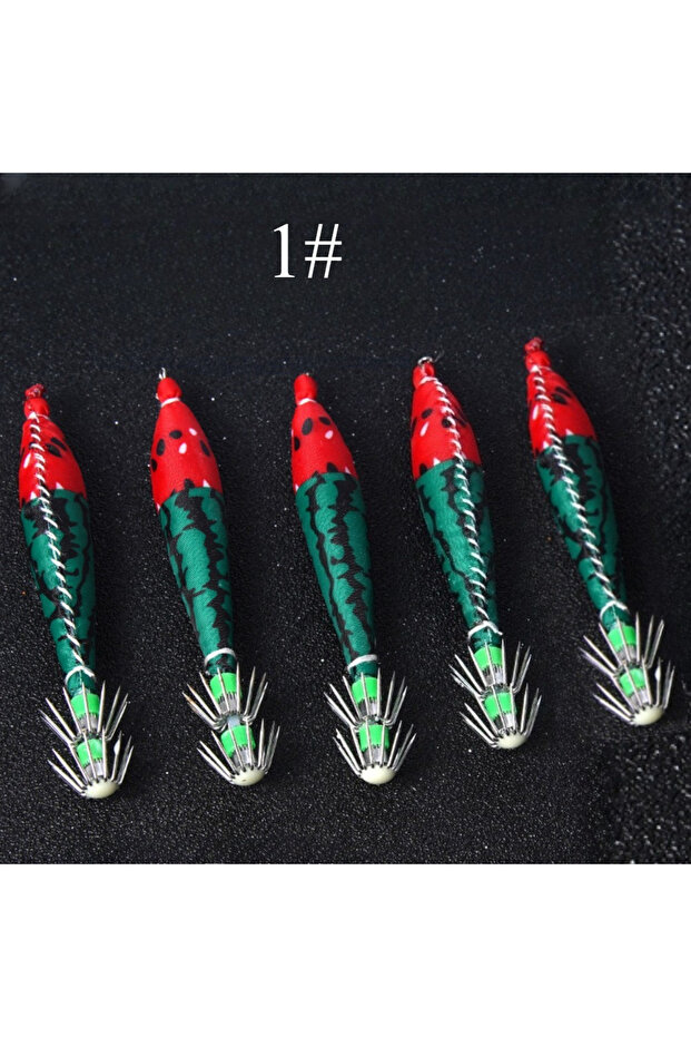 Size 1 Ackibbik 5pcs 10cm/ 6g Squid Jig Hook Luminous Squid Lure Saltwater Shrimp Bait for Octopus C