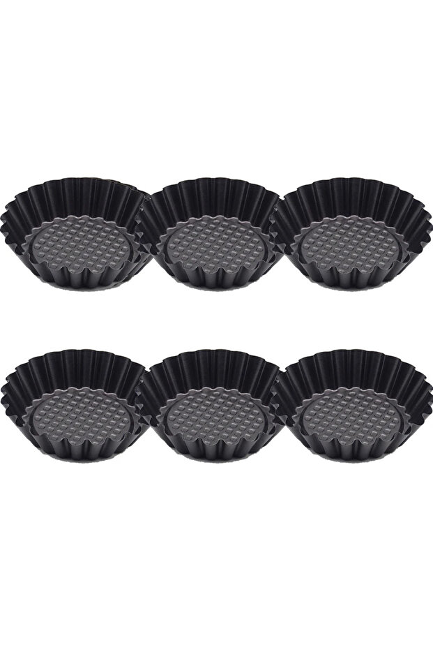 6Pcs Black 6Pcs Non-Stick Tart Quiche Flan Pan Round Lace Egg Tart Mold Reusable Tartlet Moulds Pie