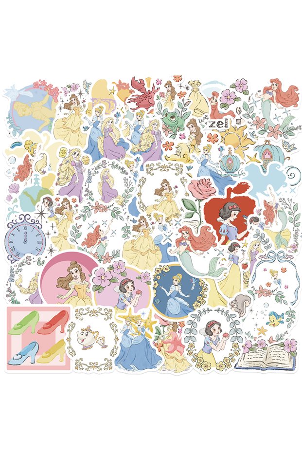 Style22 50pcs 50/100pcs Kawaii Mixed Disney Anime Princess Stickers Cute Ariel Belle Snow White Cart