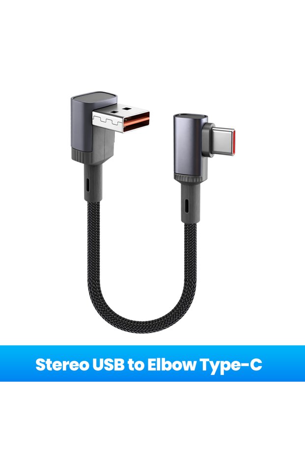 50cm Stereo to Elbow 66W 90° Elbow USB A to Type-c Portable Phone Fast Charging Short Data Cable For