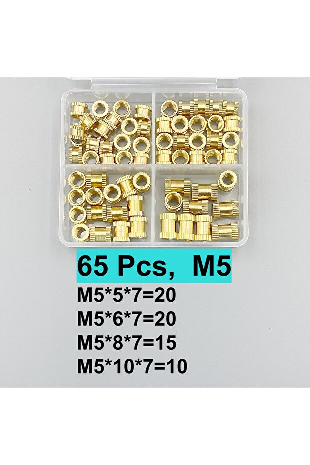 65 Pcs M5 Set M2 M3 M4 M5 M6 Heat Insert Nut Hot Melt Nuts Brass Thread Knurled Embedment Screw Nuts