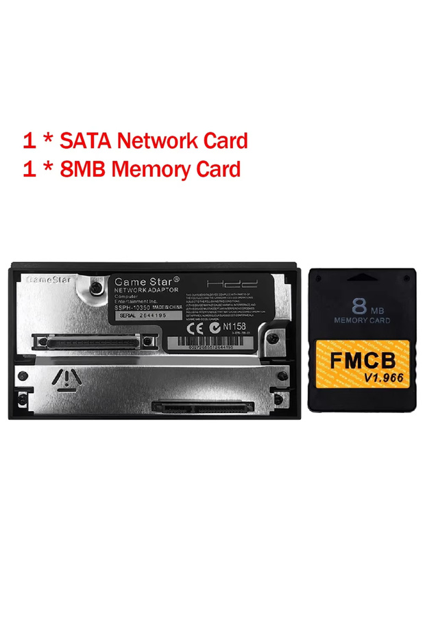 APWIKOGER New SATA 8MB Set SATA Interface Network Card Adapter w/Free McBoot V1.966 FMCB Memory Card