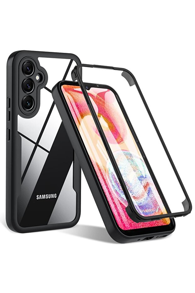 واقي شاشة شفاف أسود يغطي كامل هيكل هاتف Galaxy A16 بزاوية 360 درجة، متوافق مع هواتف A07، A17، A06، A16، A05S، A15، A14.