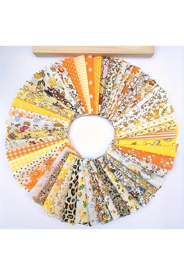 10CM YELLOW 50pcs Pack Square Multicolor Printed Cotton Fabric For Sewing Quilt Cloth Needlework Pla
