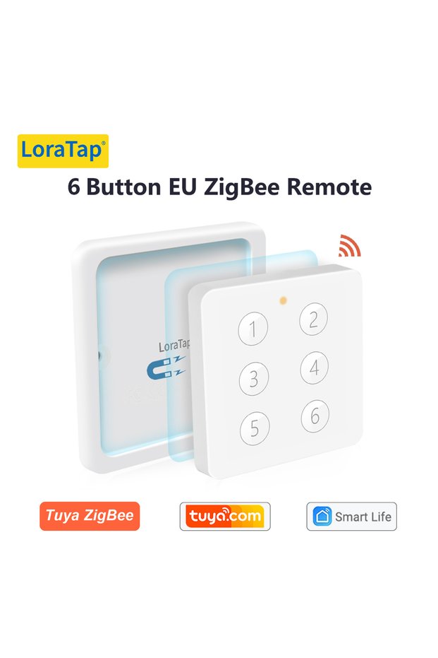 جهاز تحكم عن بعد لاسلكي بستة أزرار بتقنية LoraTap ZigBee 3.0، يدعم 13 نوعًا من أزرار الضغط، متوافق مع معايير الاتحاد الأوروبي والولايات المتحدة، من إنتاج Tuya Sce.