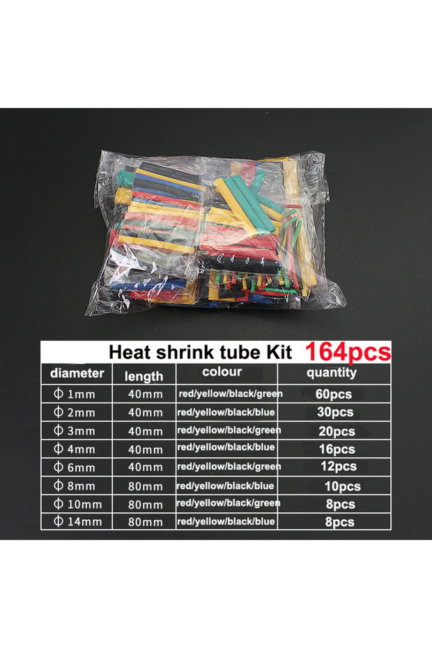 164pcs Insulation Sleeving Heat Shrink Tube Thermoresistant tube Kit Polyolefin Heat Shrink Tubing W