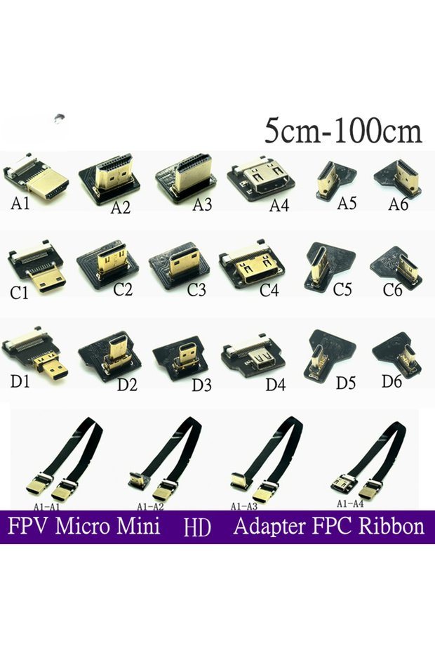 كابل FPV بطول 50 سم مع شريط أحمر، موصل HDMI متوافق مع FPV، كابل مسطح مرن، Raspberry Pi 4 Micro HDM