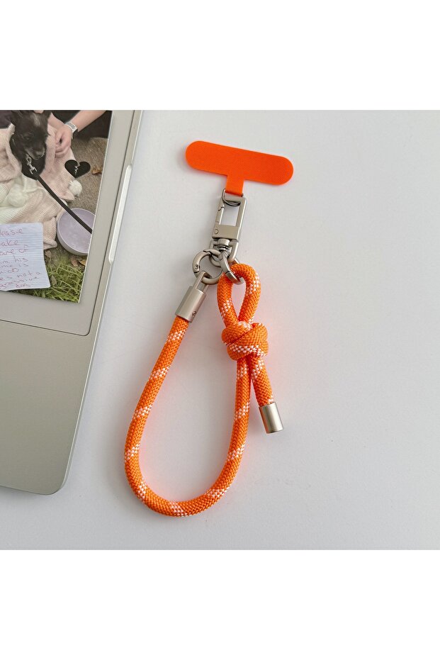 Polyester / Nylon Orange Adjustable Personalized Mobile Phone Lanyard, Wrist Short Rope, Universal A