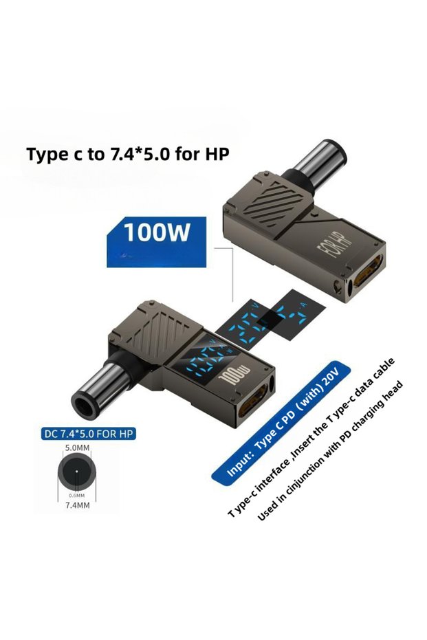 7.4x5.0MM(for HP) PD100W Type-C to DC Plug Converter USB C to Laptop Charging Adapter Power Charger