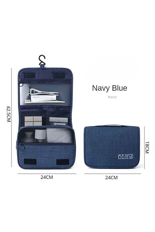 Blue 1pc Foldable Toiletry Bag Organizer Hanging Storage Bag Bathroom Makeup Bag Case Travel Dry And
