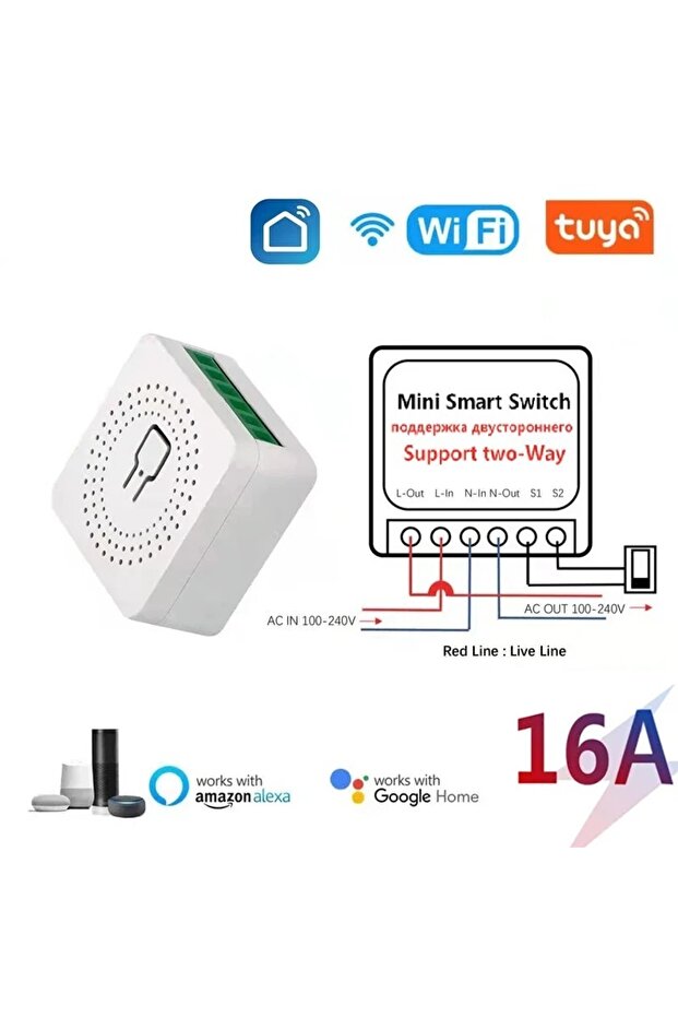 16A 16A Mini Wifi DIY Light Switches Module 2-way Control Work With Tuya Smart Life Alexa Alice Goog