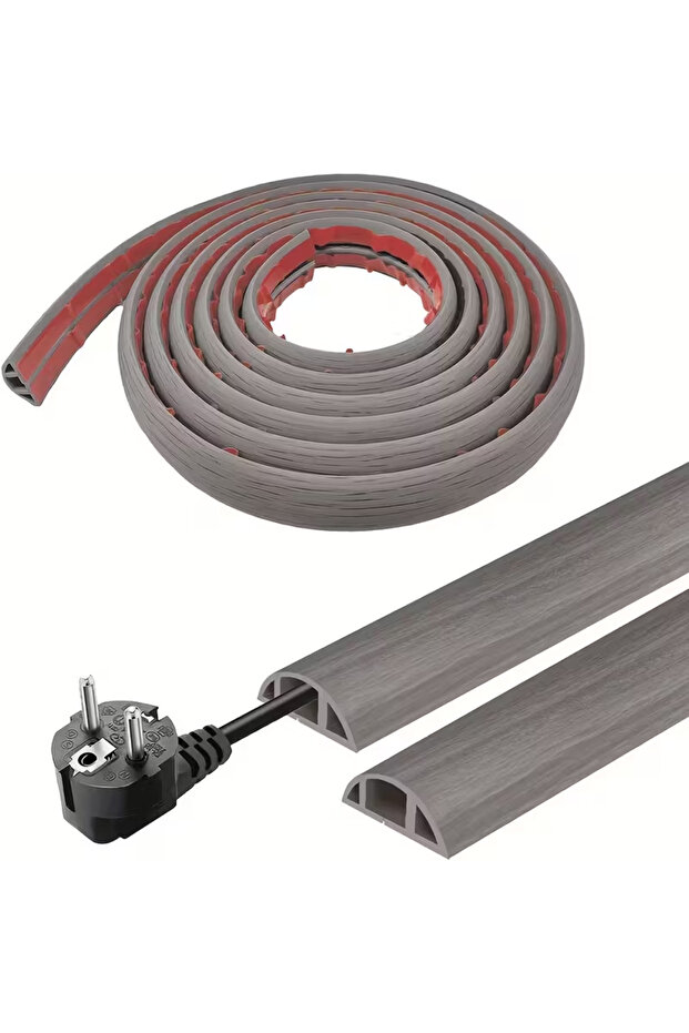 2mx3cm Gray wood grain 1PC 2M/78.74in Flexible Floor Cable Duct, Self-adhesive, Pvc Floor Cable Prot
