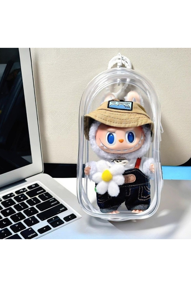 Bag ball buckle clear Clear Hard Case Organizer for Labubu Plush Dolls - Anti-Scratch Display Bag wi