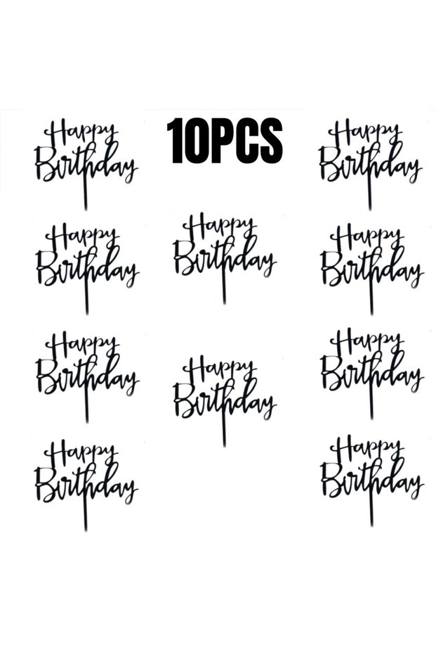 Black 10PCS 10/20Pcs Gold Black Happy Birthday Cake Topper DIY Acrylic Letter Simple Design Kids Bir