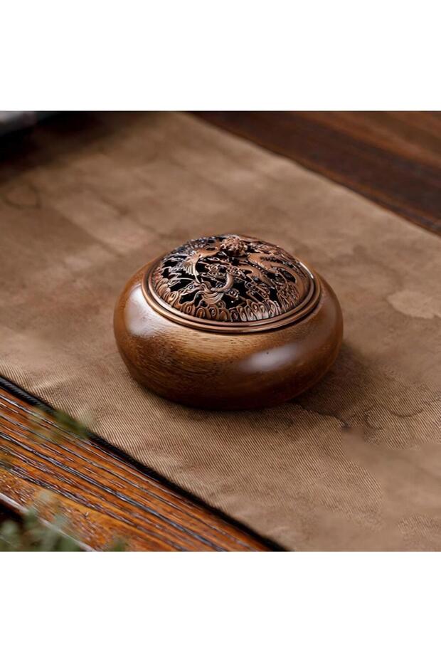 Circular 2 Solid Wood Pan Incense Burner, Indoor Aromatherapy Burner with Sandalwood Incense, Tea Ce