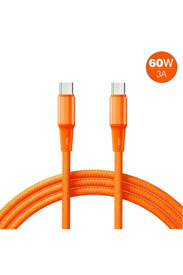 Type-C to Type-C 1m Round 60W Orange UGOURD New 60W Charger Cable USB-C to Type C Fast Charging Cabl