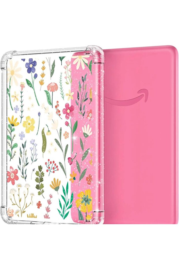 Glitter Flower Case for 7" Kindle Paperwhite(12th Generation-2024) Ultra Thin Clear Flexible Transpa
