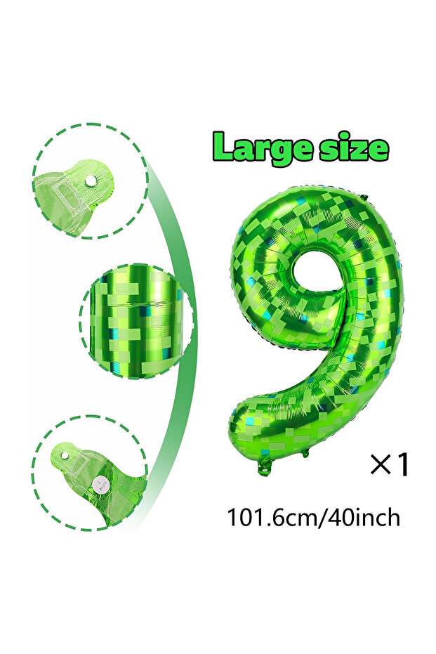 40inch 9 40inch green pixel digital balloon 0-9 pixel miner themed birthday party decoration commemo
