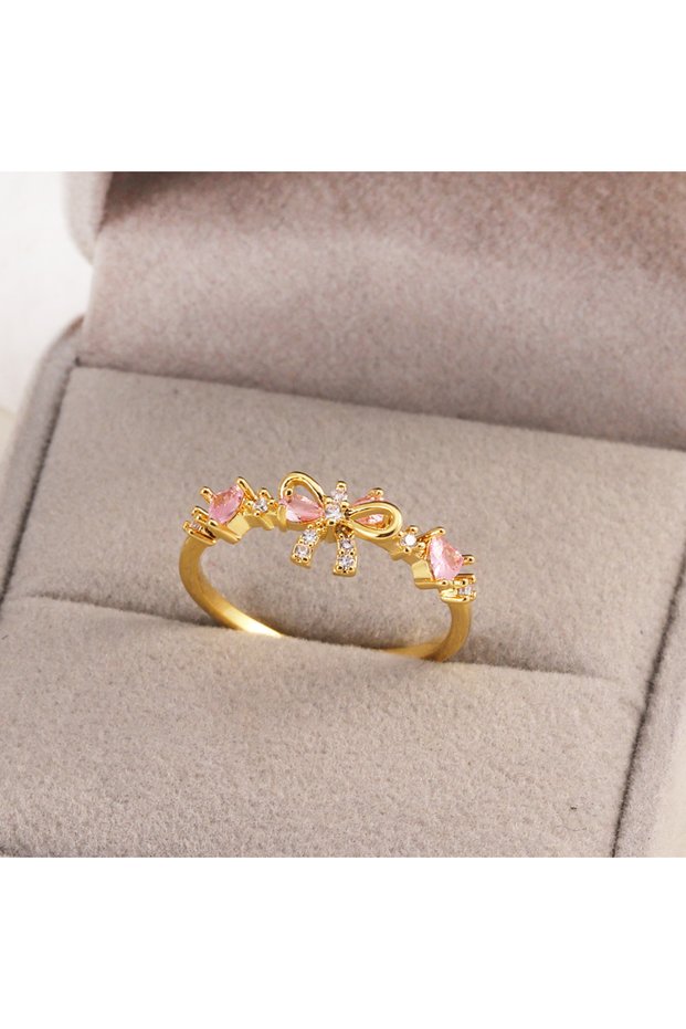 7 Sparkling Colorful Dazzling CZ Finger Flower Rings For Women Luxury Bow Pink Zircon Ring Wedding J