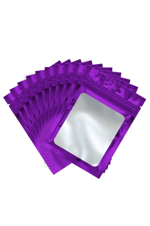 7x10cm PURPLE 50pcs Colorful Foil Zip Lock Bags With Transparent Window Reusable Hanging Bags For Je