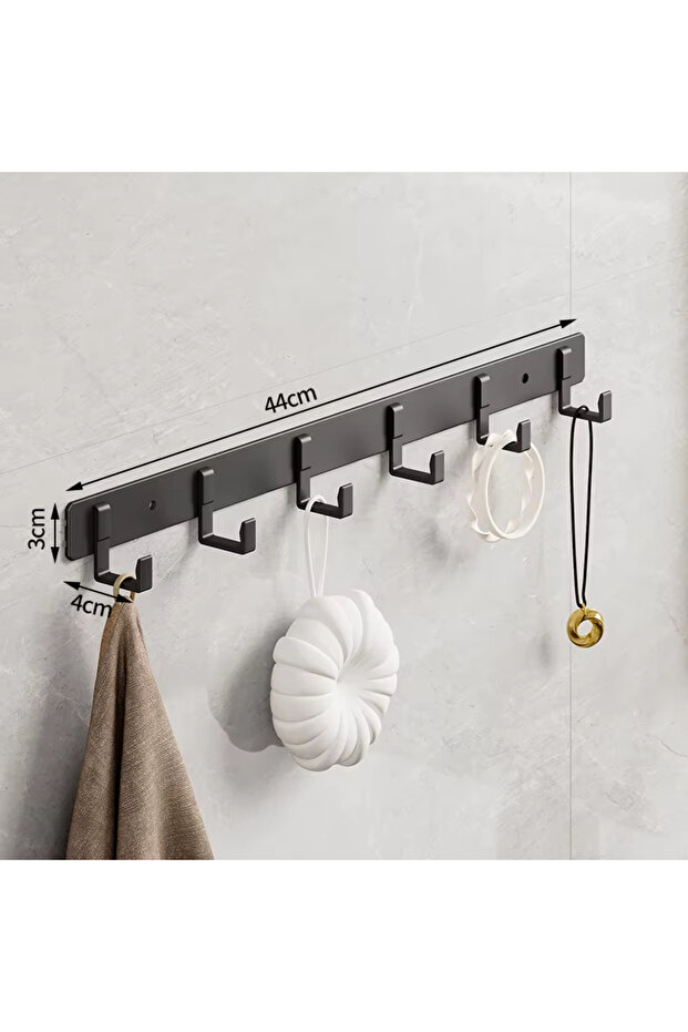 Black 6hooks Space Aluminum Black Hook Bathroom Towel Hook Living Room Door Back Clothes Hook Simpl