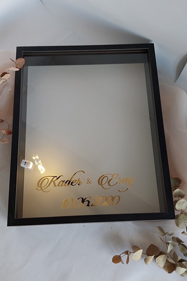 40x50 Cm Black LED Deep Memory Frame - Rose Box - Decorative Memory Frame - White Background!