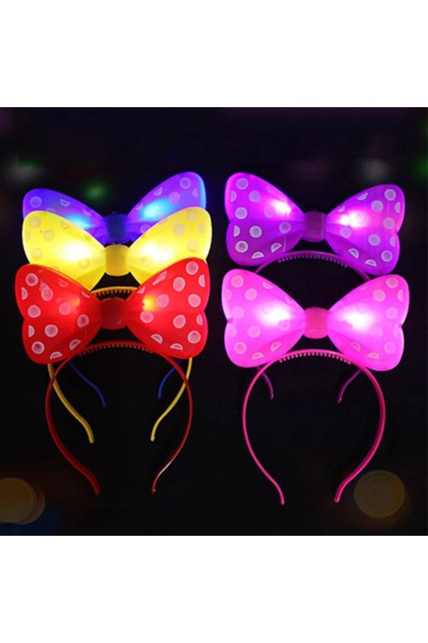 5pcs Mixed color 5/10Pcs LED Light-Up Girls Polka Dot Bowknot Headband Flashing Luminous Bow Headban