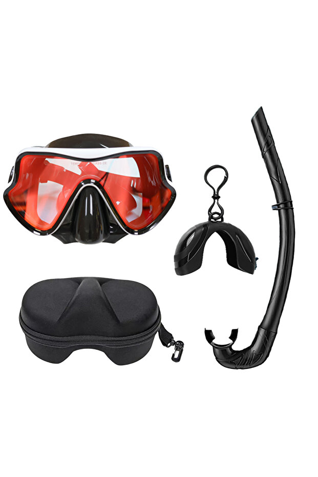 White---Gold--- Snorkeling Mask Diving Goggles Full Wet Silicone Foldable Tube Mirror Tempered Glass