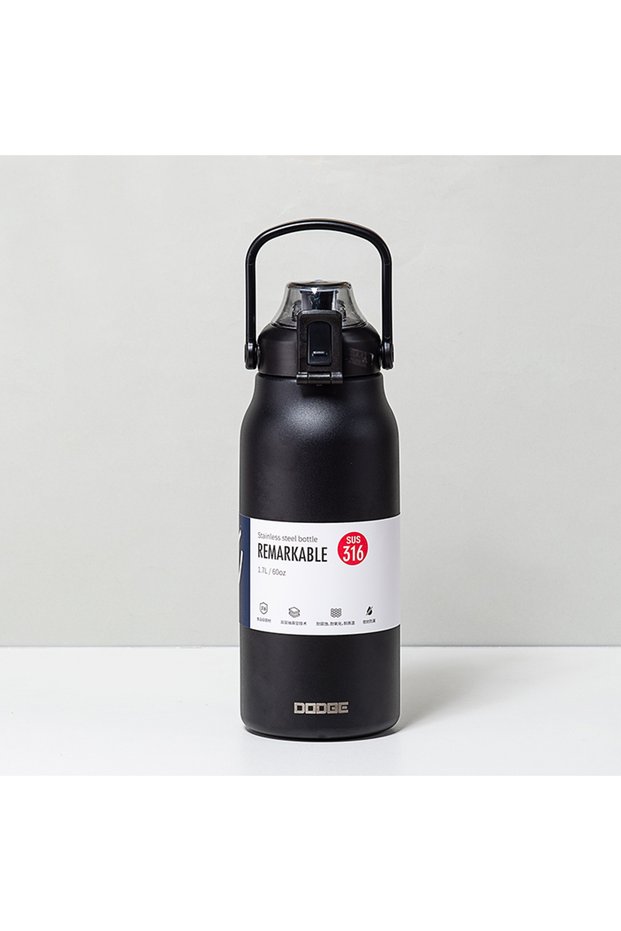 1700ml Black Tumbler Thermo Bottle Large Capacity With Straw Stainless Steel Thermal Water Bottle Co