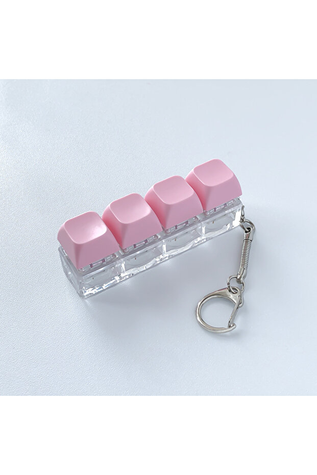 pink Colorful Acrylic Button Keycap Fidget Keychain 4 Keys Keyboard Decompression Toys Relief Keyrin