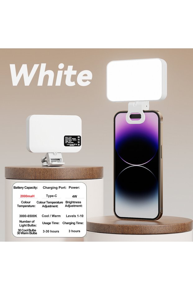 White 2000mah LED Selfie Light for iPhone Samsung iPad Mobile Phone Laptop Clip Ring Flash Fill Ligh