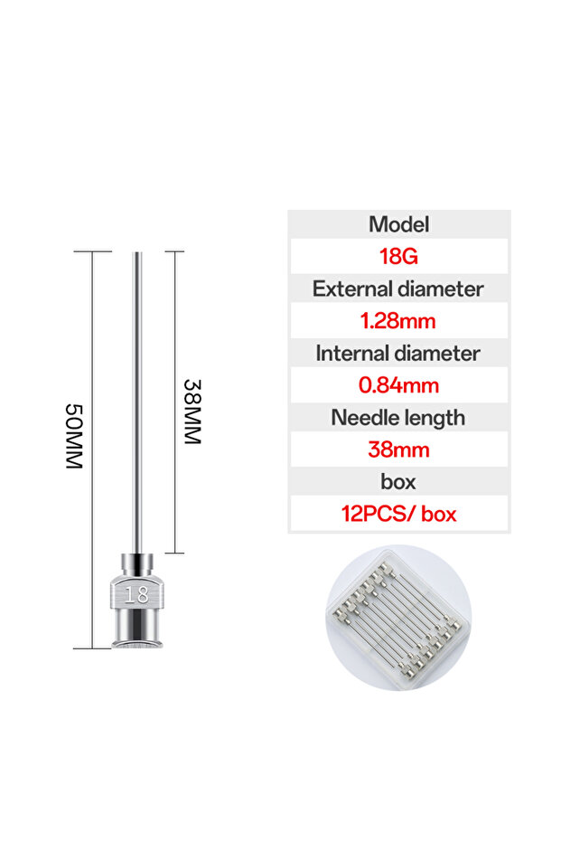 38mm 18G 12Pcs 12 Pack 38mm Dispensing Needle Stainless Steel Tip Needle 1.5 Inches 8G, 10G, 12G, 1