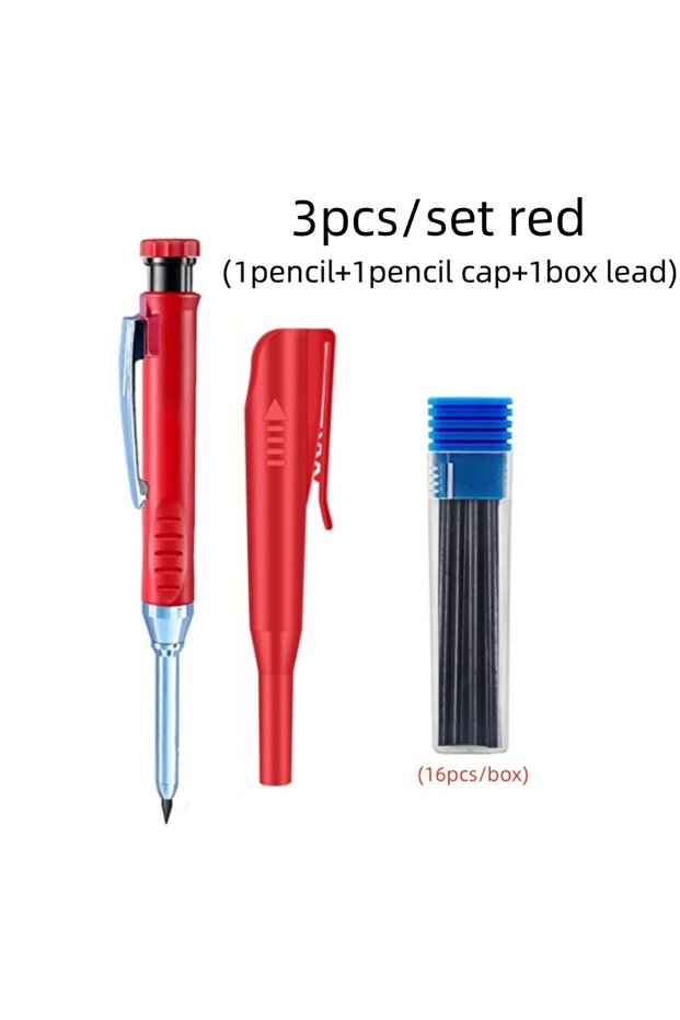 red set Solid Carpenter Pencils Set with 16Refills, 2.8mm Deep Hole Mechanical Pencil Marker Constru