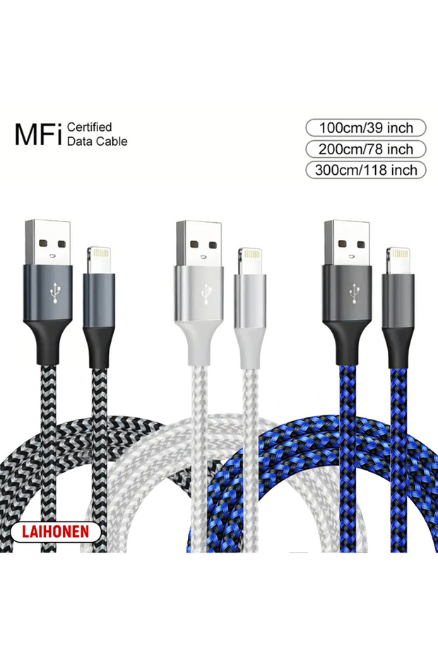 كابل 1 متر 3 قطع خلط 1 متر 2 متر 3 متر USB A إلى Lightning معتمد من MFi لهاتف iPhone 14 13 12 11 X XR Pro Max F