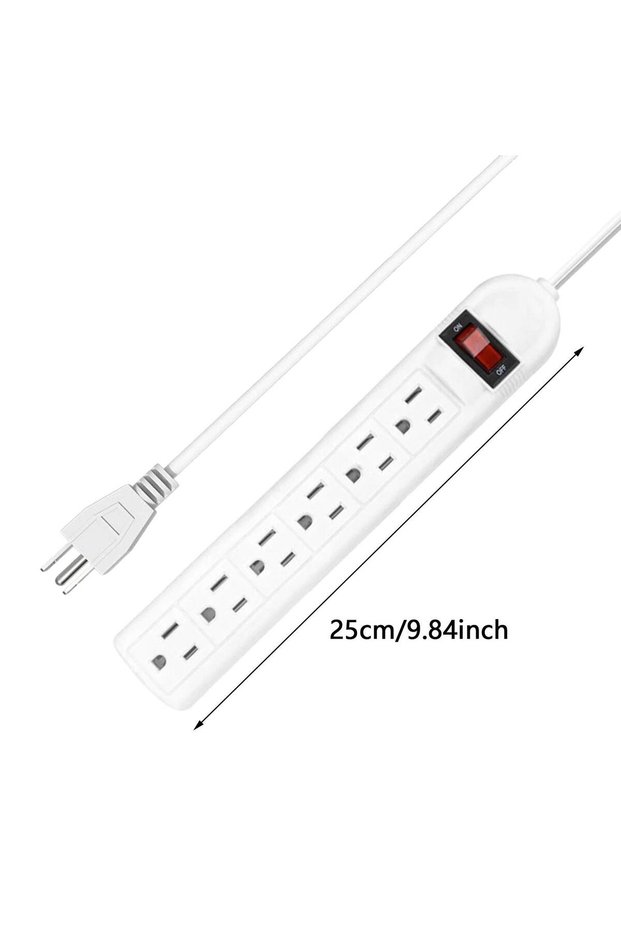 Whie 2m Cord 6 Outlet Extender Power Strip Surge Protector US Plug Wall Mountable Desktop Charging S