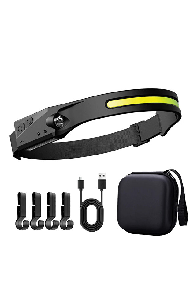 A Set LED COB Induction Headlamp USB Rechargeable Headlight 5 Lighting Modes Lamp with Built-in Batt