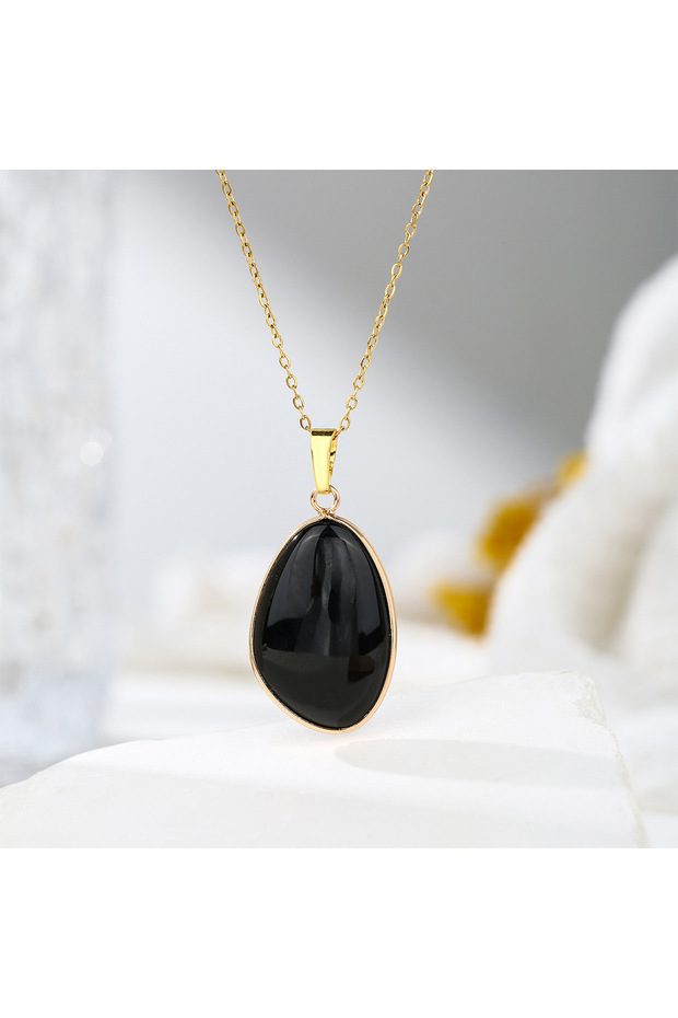 Black Agate 1pc Natural Stone Irregular Pendant Necklace Pink Crystal Amethyst Tiger Eye Necklace Pe