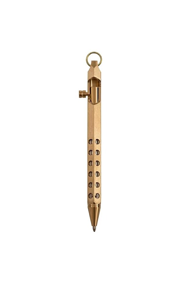Gold Portable Brass Pen Medium Point 1.0mm Retro Ballpoint Pen Bolt Action Smooth Writing Signature