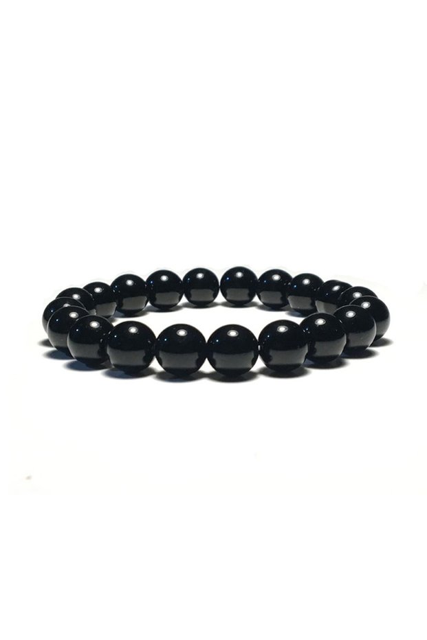 10mm 4/6/8/10/12mm Natural Black Obsidian Beaded Bracelet Men Round Stone Beads Elastic Wristband Mi