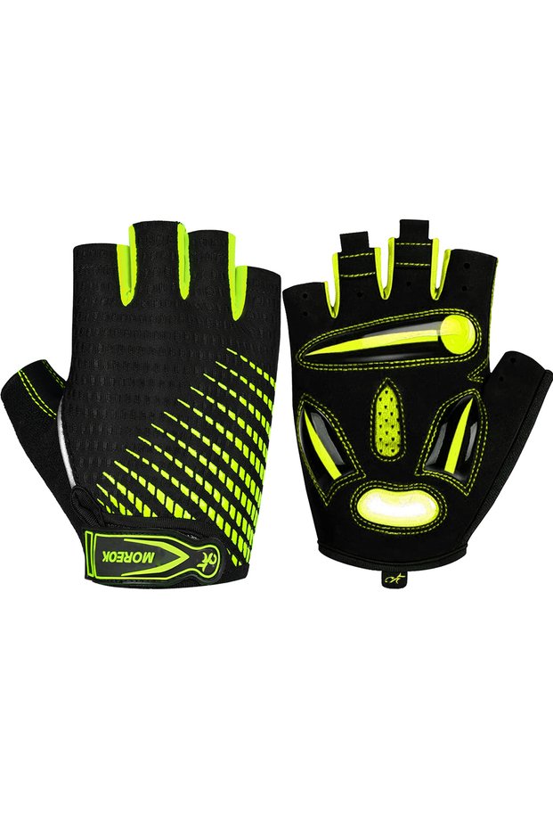 L YELLOW MOREOK Bike Gloves Half Finger MTB Bicycle Gloves 5mm Gel Pads Shock-absorbing Mountain Bik