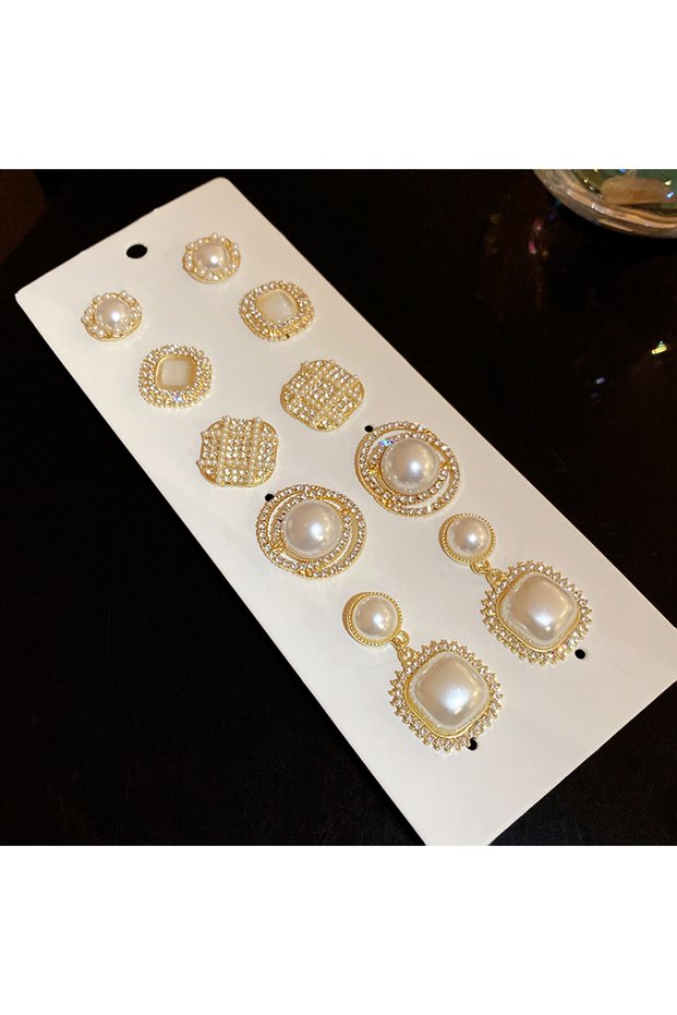 10 Pcs set 10 6/10/12 Pcs Simulated Pearl Round Square Stud Earrings Small French Elegant Daity Ear