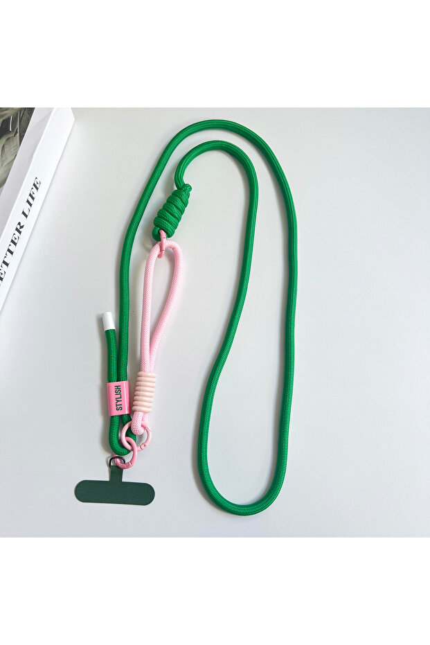 Polyester / Nylon green Simple Two-in-one Mobile Phone Lanyard, Crossbody Strap, DIY Wrist Short Rop