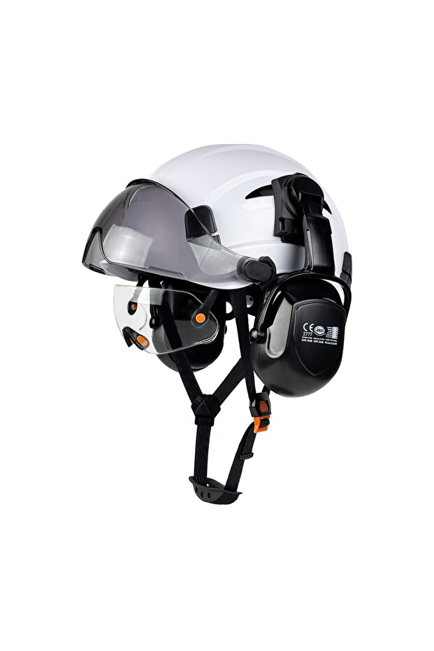 White B Set CE Safety Helmet With Built-In Goggles Earmuffs Hard Hat With Visor Vented Industrial Ha