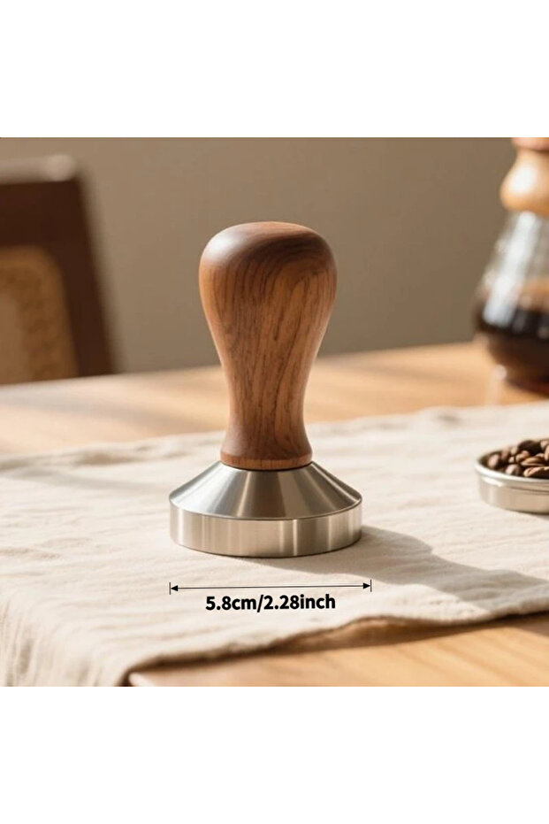 58mm Coffee Press Powder Hammer Solid Wood Handle 304 Stainless Steel Press Powder Cloth Powder Coff