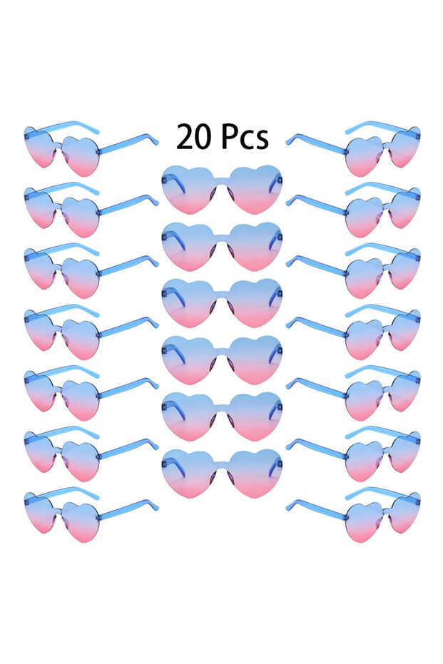 as picture shows 20 Pcs blue-pink 20 Pcs Heart Shape Sunglasses Women Fashion Rimless Gradient Multi