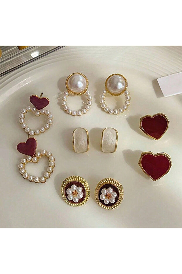 10 Pcs set 6 6/10/12 Pcs Simulated Pearl Round Square Stud Earrings Small French Elegant Daity Ear