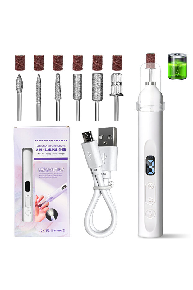 USB-C White 2IN1 Electric Nail Drill Machine&UV Lamp Rechargeable Portable Nails Polisher Drill File