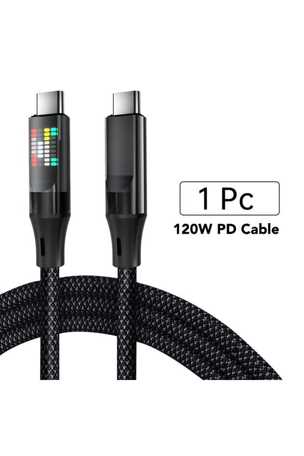 كابل NNBILI بطول 2 متر وقدرة 120 واط، كابل USB-C إلى Type-C للشحن السريع الفائق للهواتف مع أضواء LED