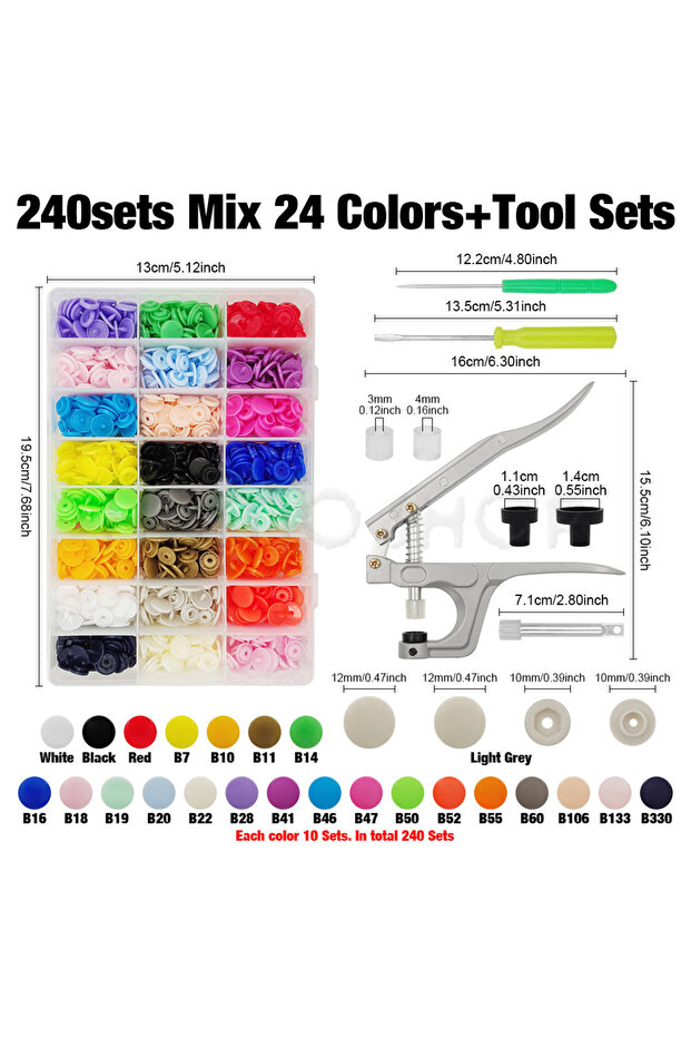240sets with Tools Plastic Snaps Fastener Pliers Kit T5 Resin Button Press Buckle with Setting Machi