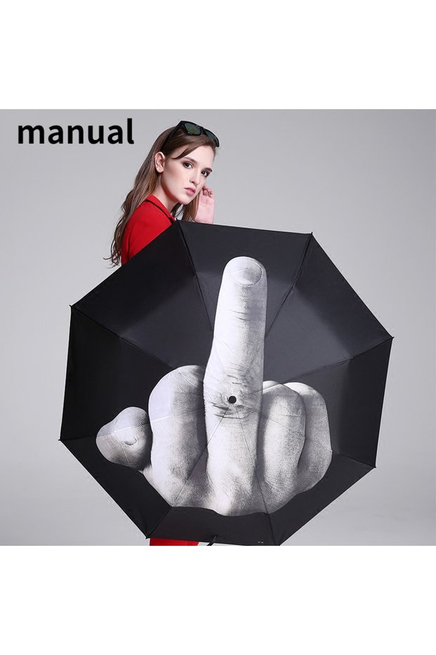 Manual Rain Middle Finger Umbrella Women Umbrella men Windproof Folding Personality Black Middle Fin